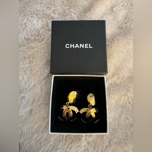 CHANEL Gold Logo Earrings